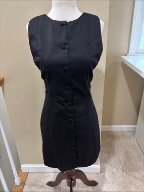 Commense Black Sleeveless Faux Button-Front A-Line Dress Size M EUC